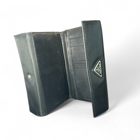 PRADA Saffiano Leather and Nylon Tri-Fold Wallet - Black - Picture 8 of 15